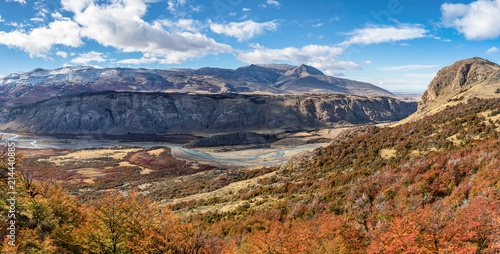 View of Las Vueltas River  near El Chalten  Santa Cruz province. Autumn in Los Glaciares National Park.  Patagonia. Argentina