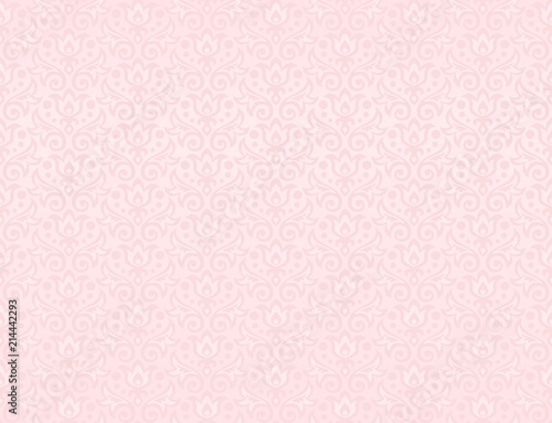 seamless pattern of flowers and leaves in blush pink color