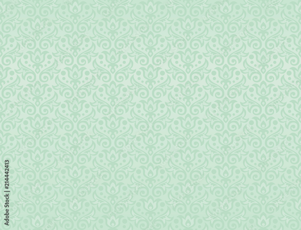 seamless pattern of flowers and leaves in iced mint color