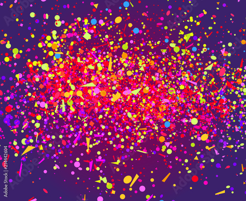 Confetti. Bright explosion. Firework. Texture with glitters. Geometric background. Pattern for design. Print for banners, posters and textiles. Greeting cards