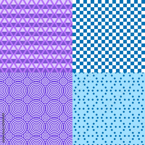 Set of seamless multicolored patterns. Checkered background. Tile wallpaper of the surface. Print for polygraphy, posters, t-shirts and textiles. Doodle for design