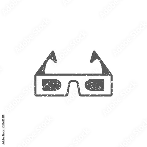 3D glasses icon in grunge texture. Vintage style vector illustration.