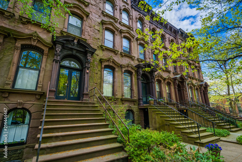 Brownstones along Chapel Street at Wooster Square, in New Haven, Connecticut.