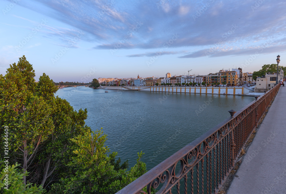 Seville, Spain, Sunset view of the fashionable and historic districts of Triana