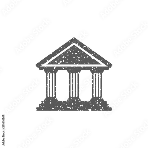 Bank building icon in grunge texture. Vintage style vector illustration.