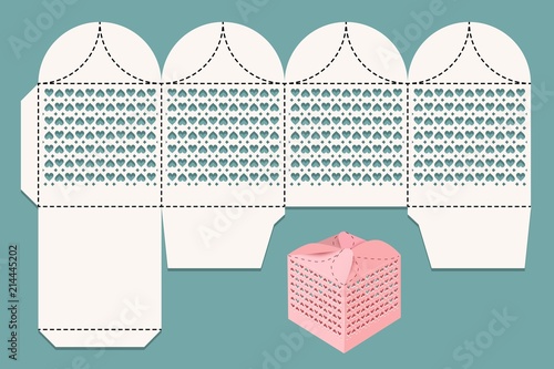 Cutout box. Scan layout for laser cutting and visualization. Gift box for a gift to guests at a wedding.