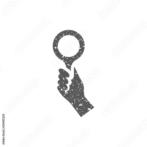 Bidder hand icon in grunge texture. Vintage style vector illustration.