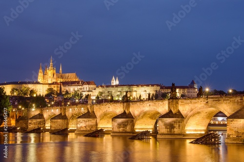 Photography Charles bridge and Prague castle on evening