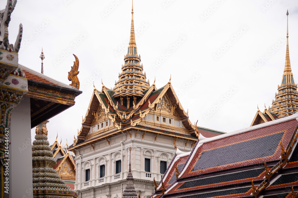 Golden artisan facade and roof of Bangkok Grand Palace Golden artisan facade and roof of Bangkok Grand Palace