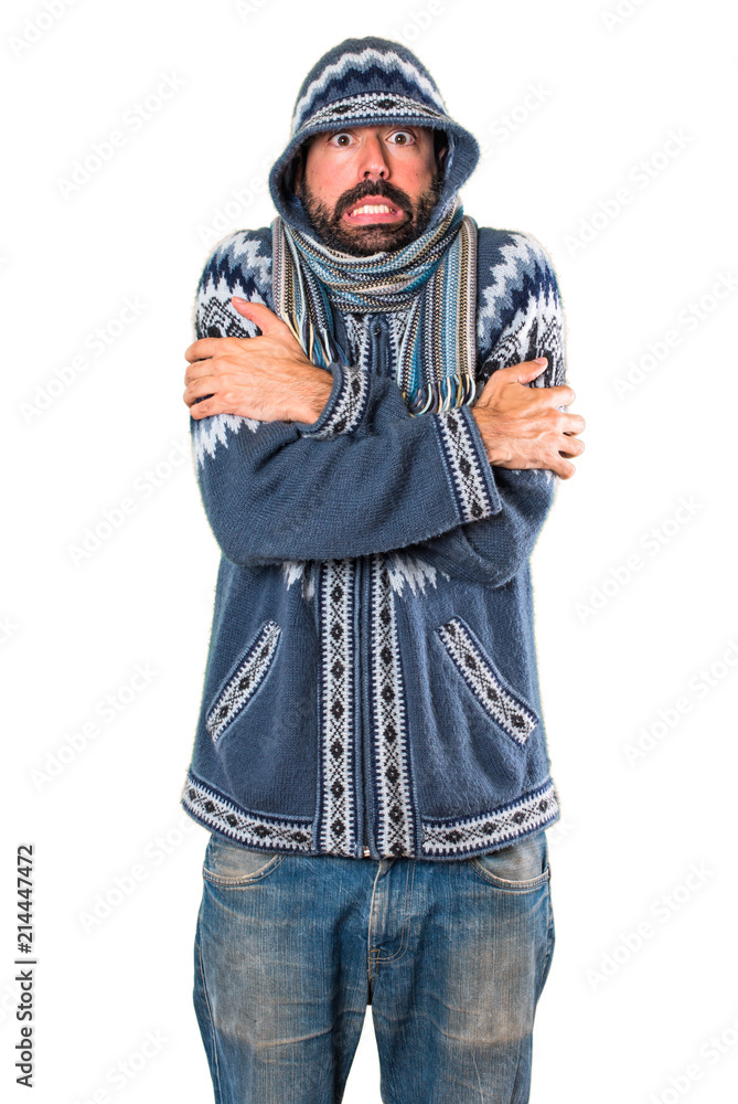 freezing man with winter clothes freezing man with winter clothes