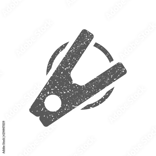 Clothes peg icon in grunge texture. Vintage style vector illustration.