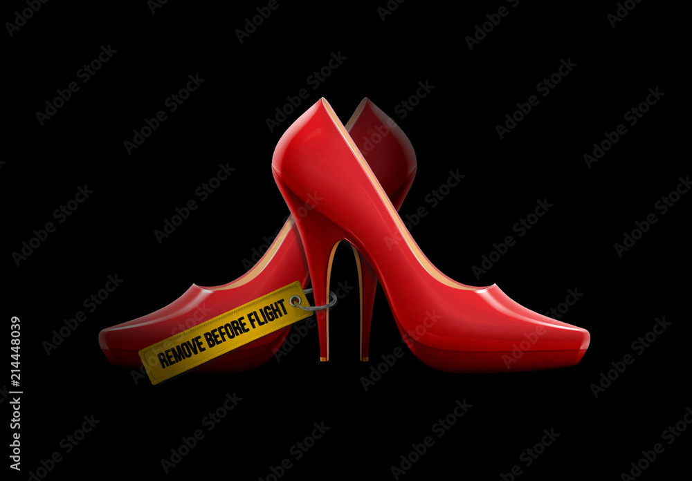 red high heels with remove before flight label red high heels with remove before flight label