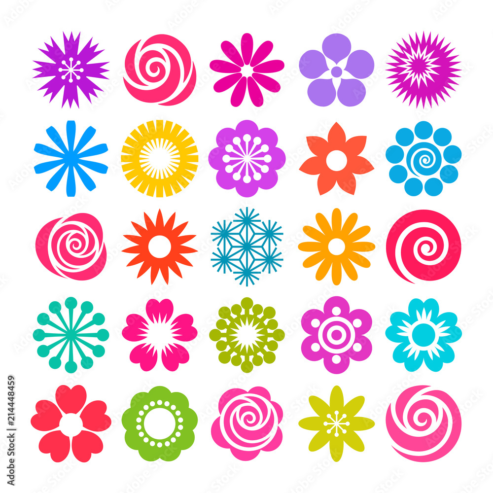 Set of vector flowers icons in flat style