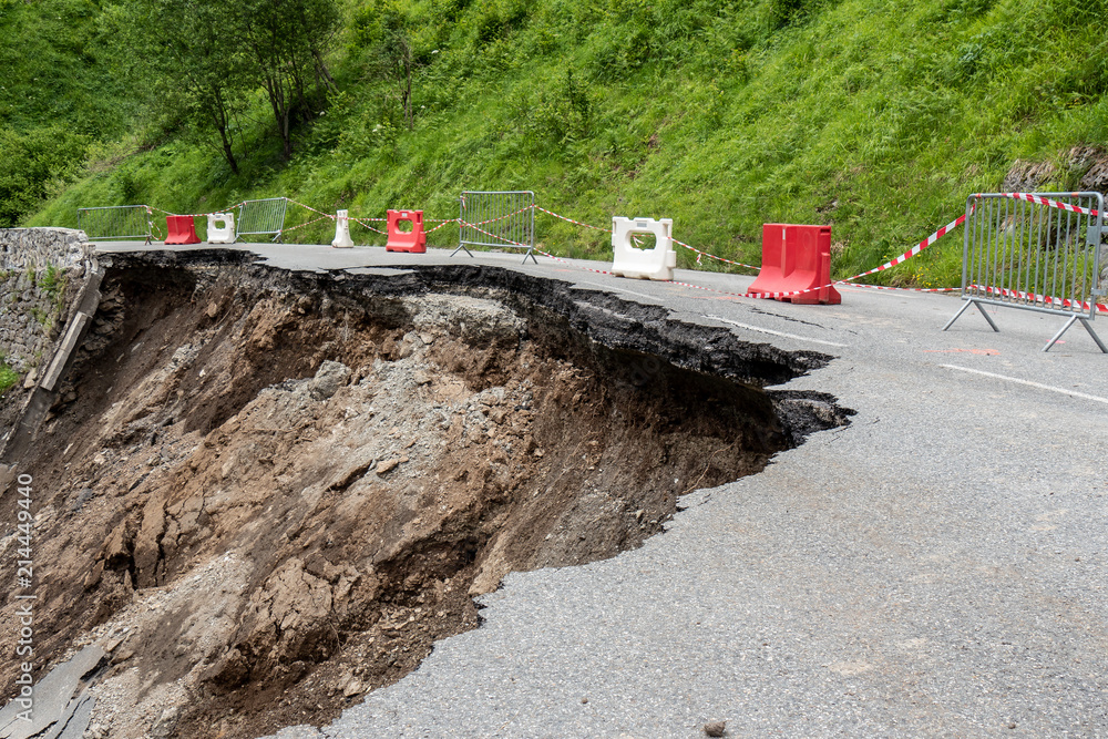 collapse of the road in the French Pyrenees collapse of the road in the French Pyrenees