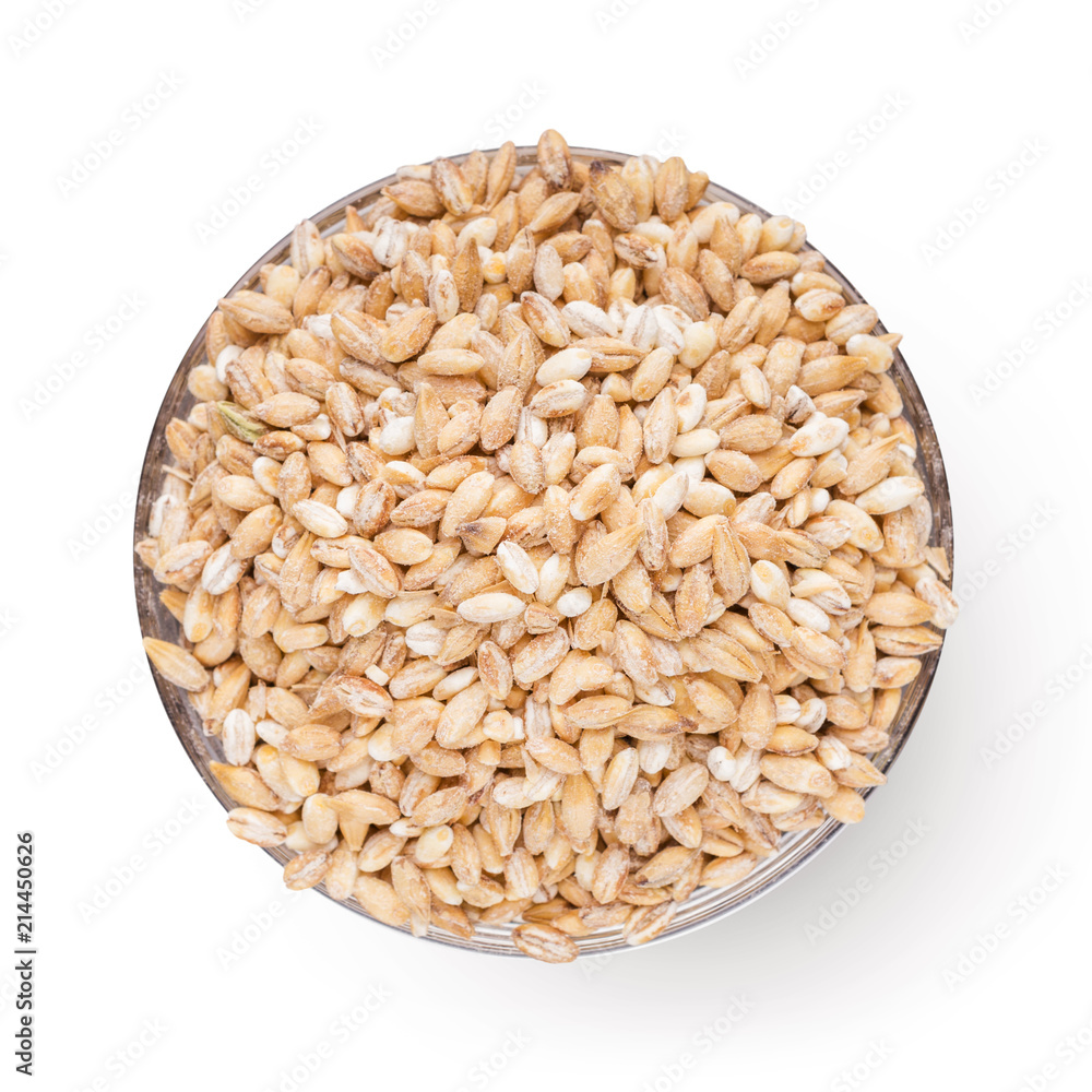 Wheat grains in bowl on white background Wheat grains in bowl on white background