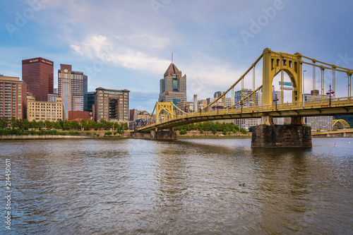 The Roberto Clemente Bridge and Pittsburgh skyline  seen from Allegheny Landing  in Pittsburgh  Pennsylvania.