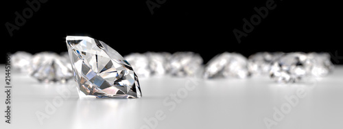 Grupa diamenty umieszczający na odbicia tle, 3d rendering.