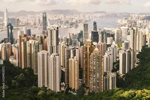 HONG KONG - Jul 26, 2015: The skyscrapers view from the Victoria peak mountain, Hong kong