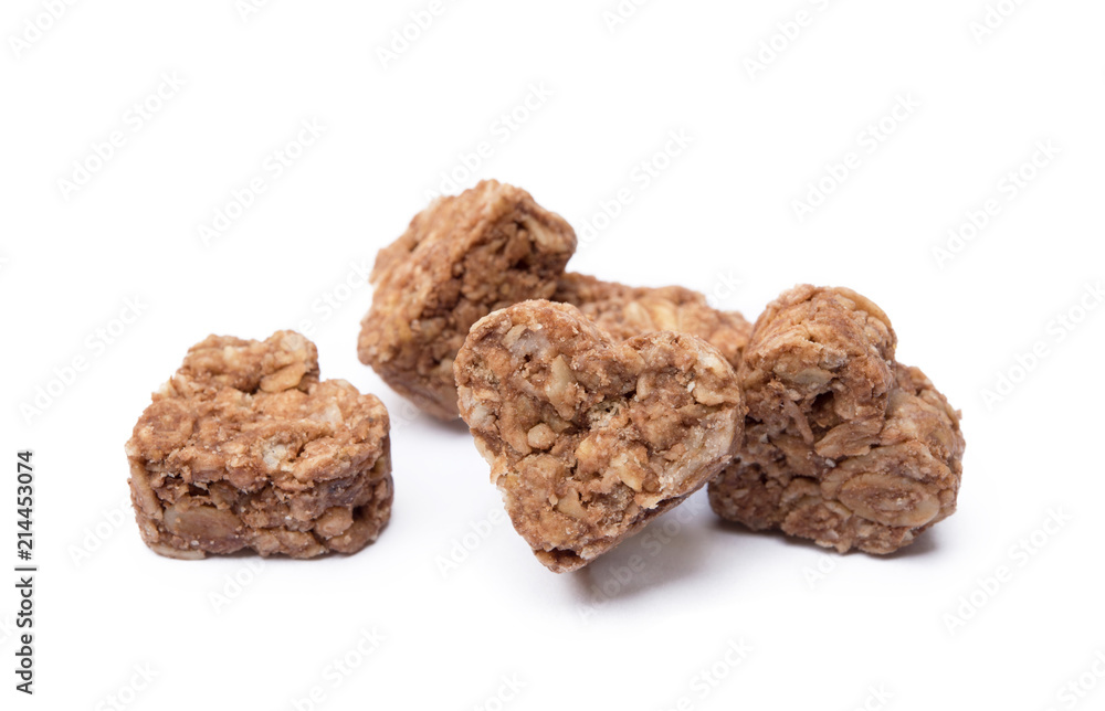 Oatmeal heart dessert isolated on white background Oatmeal heart dessert isolated on white background