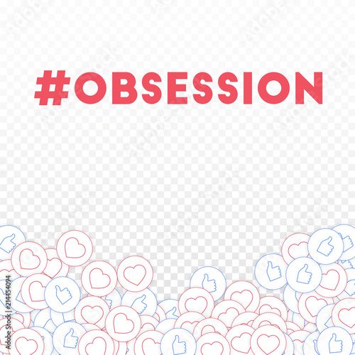 Social media icons. Social media obsession concept. Falling scattered thumbs up hearts. 