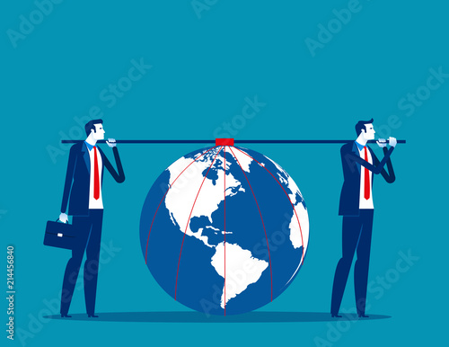 Business team carrying earth. Concept business responsibility vector illustration.