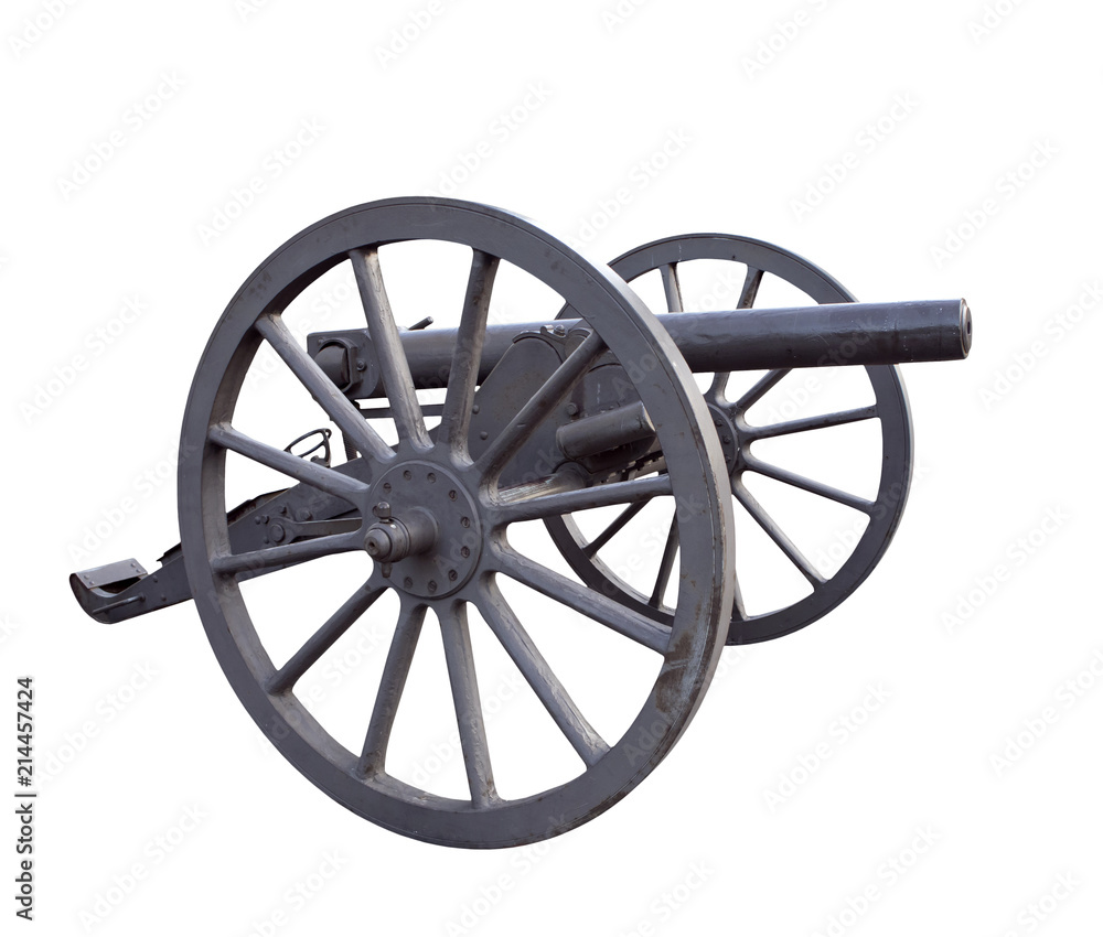 Old single barrel wheeled iron cannon of russian army, 19th century