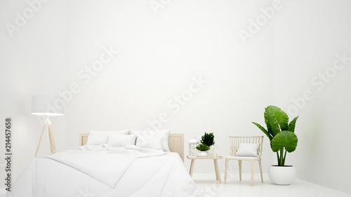White bedroom and living area for artwork apartment or home - Bedroom on white tone and empty space for add message - 3D Illustration