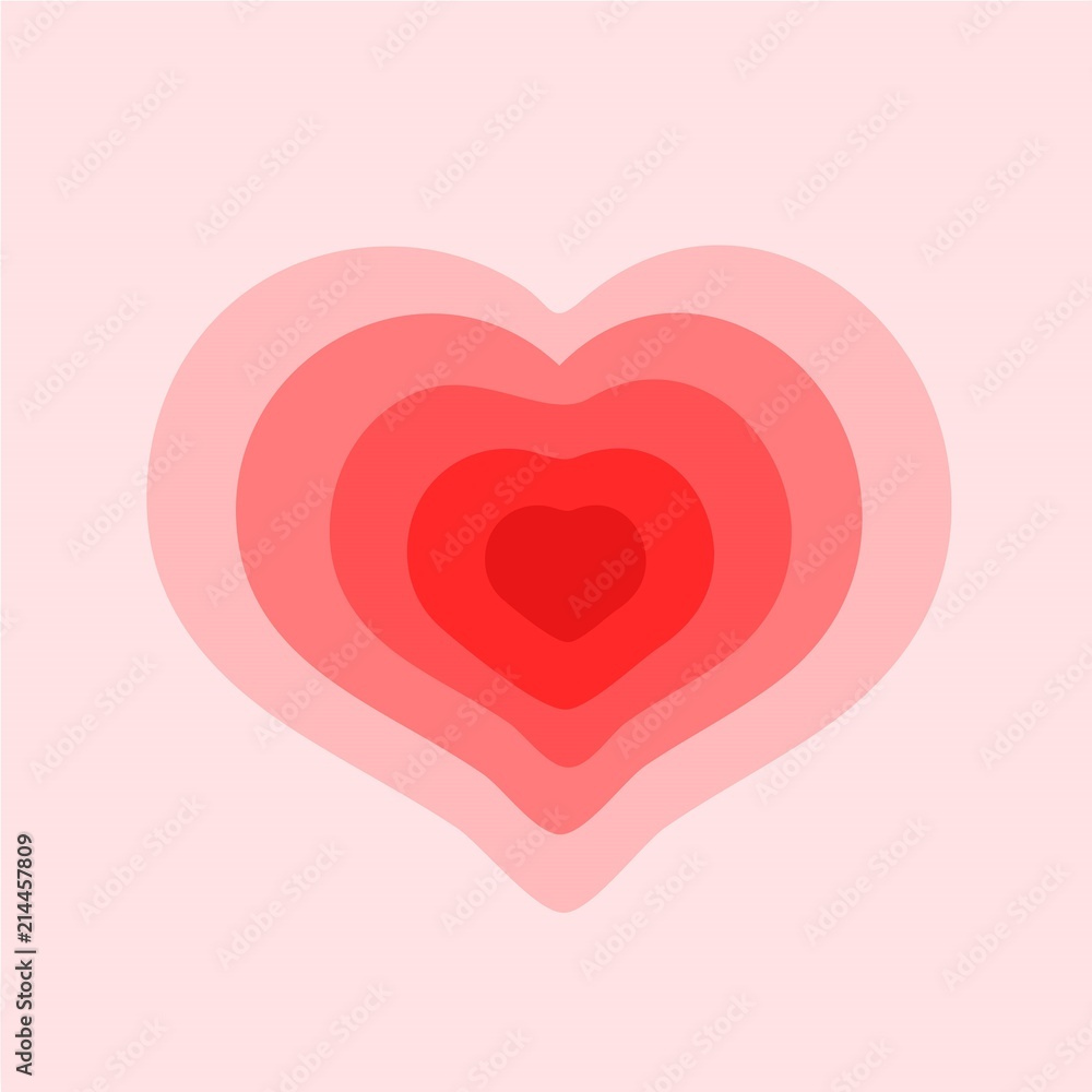 Red and pink multicolor heart on a pink background, raster