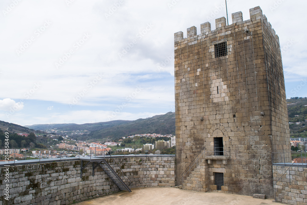 The tower and walls of Lamego Castle in the Norte Region of Portugal