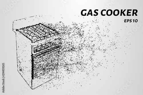 Gas stove made of particles. The gas stove consists of dots and circles.
