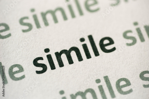 Konstfotografi word similie  printed on paper macro