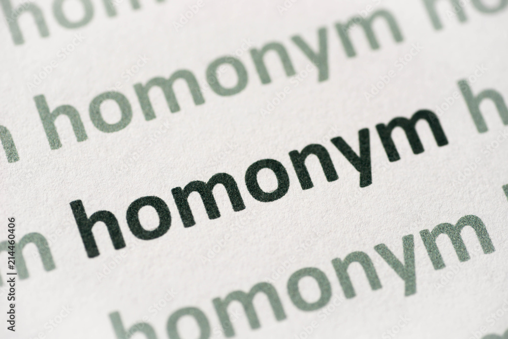 word homonym printed on paper macro word homonym printed on paper macro