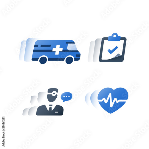 Medical hospital fast services, health care insurance policy, health check up, consult doctor, cardiovascular examination