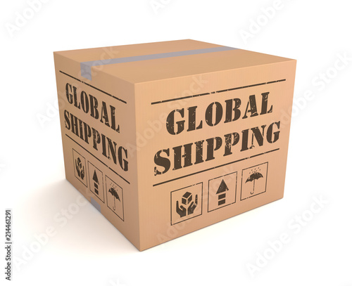 global shipping cardboard box concept 3d illustration