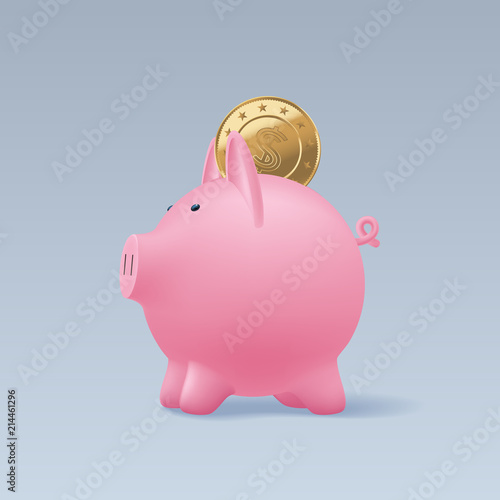 Pig money box with coins vector illustration