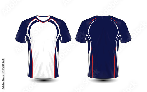 Blue, red and white layout e-sport t-shirt design template