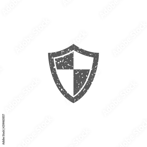 Shield icon in grunge texture. Vintage style vector illustration.