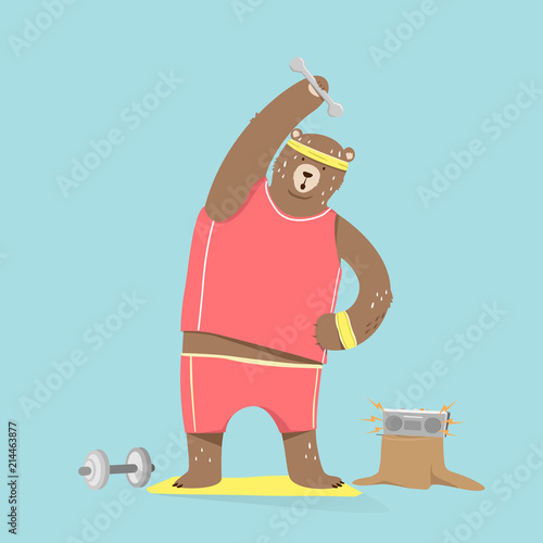 Cute bear cartoon character doing exercises. cartoon Illustration