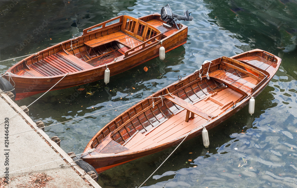 vintage wooden boats used to fish on Como Lake, Italy