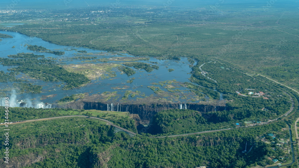 An aerial view of Victoria Falls, Zimbabwe 
