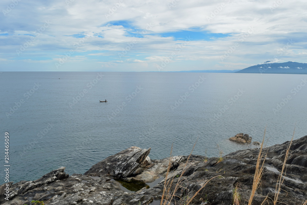 A fishing boat against a blue sky, Lake Malawi