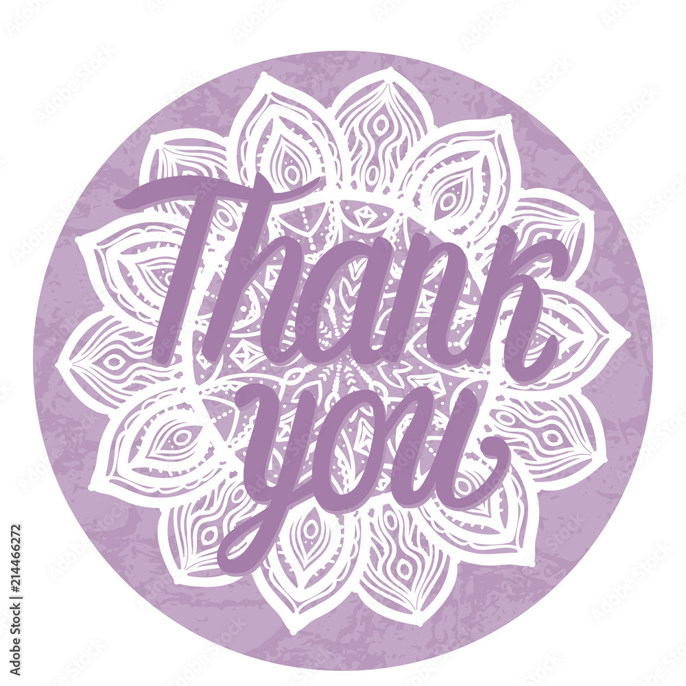 Thank you card. Vector illustration on round mandala ornament frame. Thank you card. Vector illustration on round mandala ornament frame.