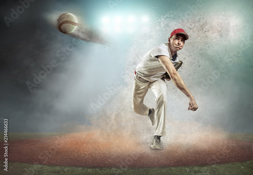 Baseball player in dynamic action around splash drops  © Andrii IURLOV