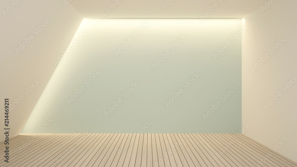 Empty room on wood floor and wall decorate for add signage - 3D Illustration