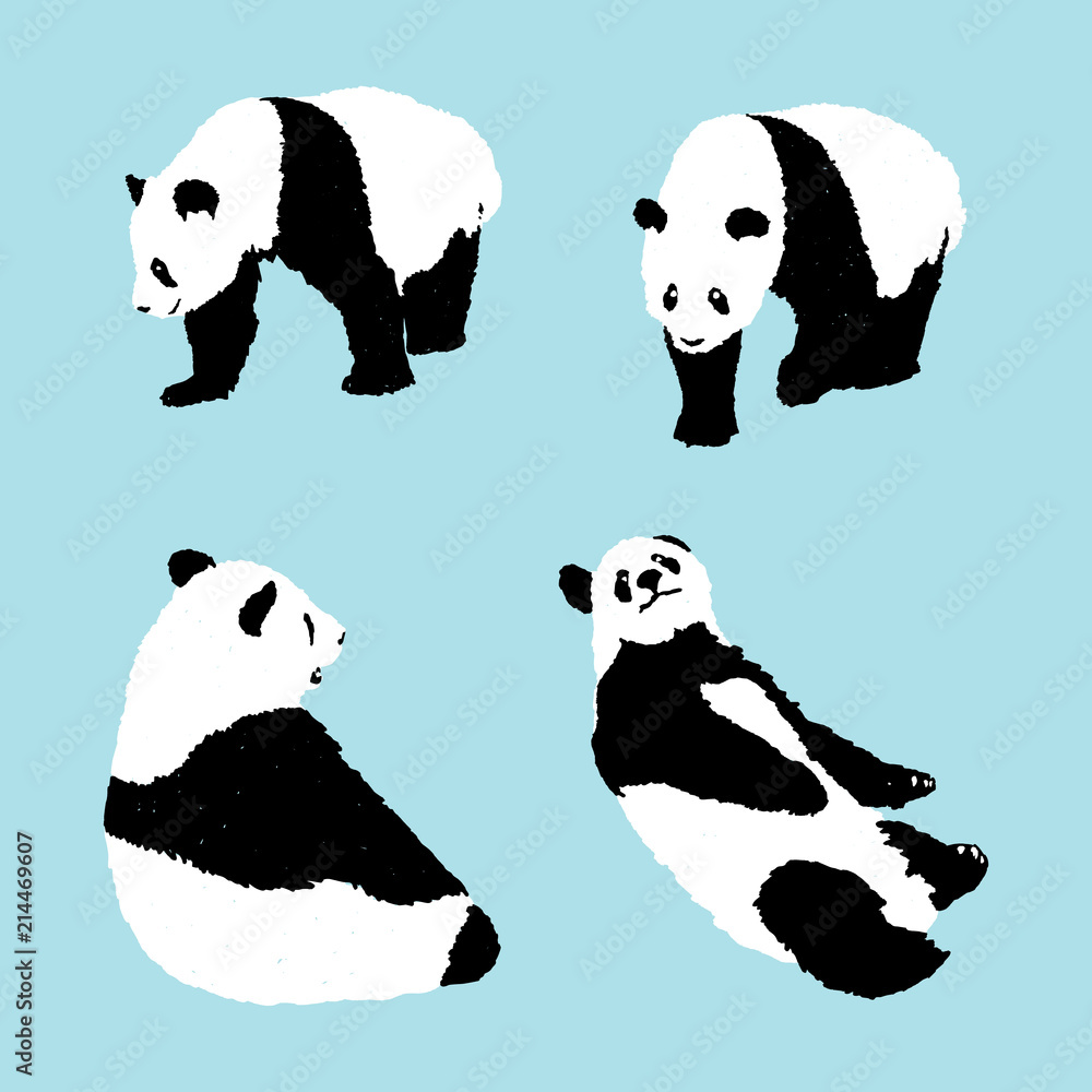 Fototapeta premium zestaw panda na niebieskim tle, ilustracji wektorowych zwierząt dzikich zwierząt