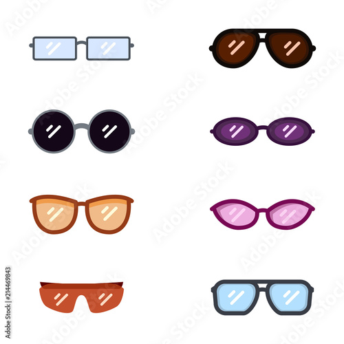 Vector Set of Color Eyeglasses Icons. Sunglasses Rim Types.