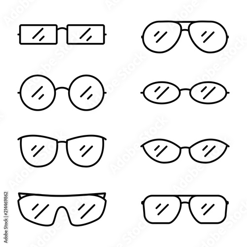 Vector Set of Black Outline Eyeglasses Icons.