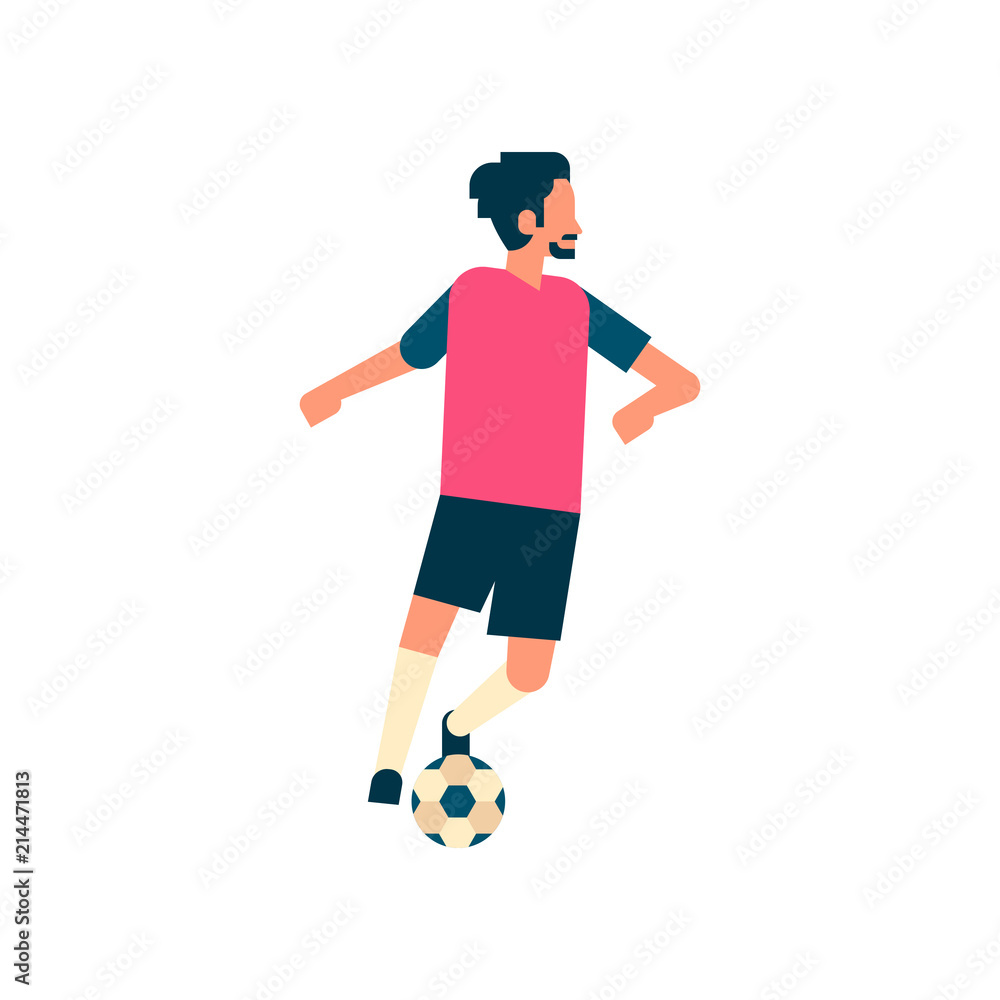 Football player kick ball isolated sport championship flat full length vector illustration