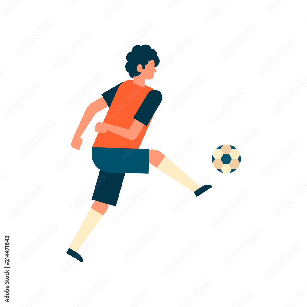 Football player kick ball isolated sport championship flat full length vector illustration