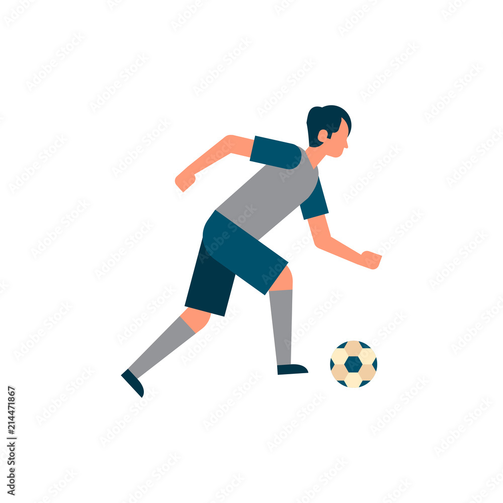 Football player attack kick ball isolated sport championship flat full length character vector illustration